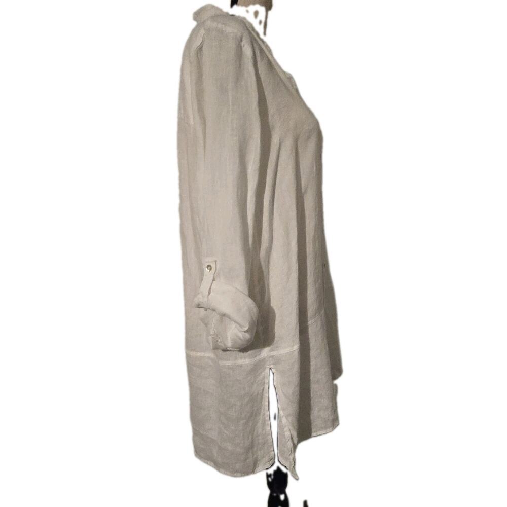 Tahari Womens White 100% Linen Tunic Shirt Roll Tab Long Sleeve Button Down 1X - Picture 4 of 8